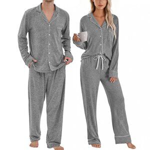 Couples Matching Pajama Set Button Down Loungewear Soft Warm Sleepwear